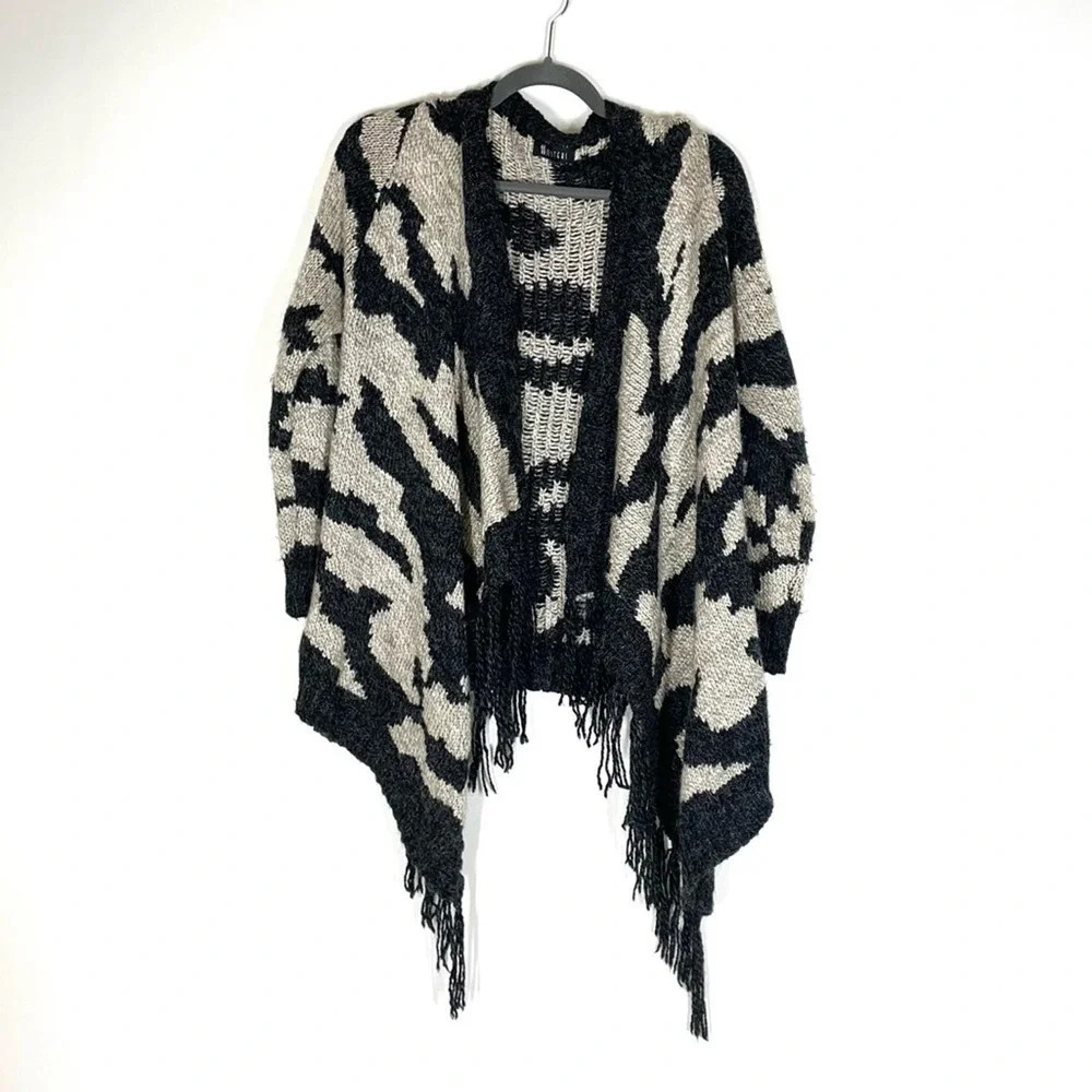 3 Sisters Wool Blend Fringe Striped Knit Cardigan Size Small/Medium